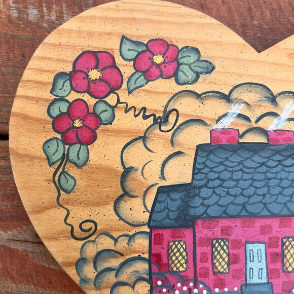 Vintage 80s Wooden Heart Wall Plaque “Home Is Where You Hang Your Heart” Sign - Picture 9 of 15